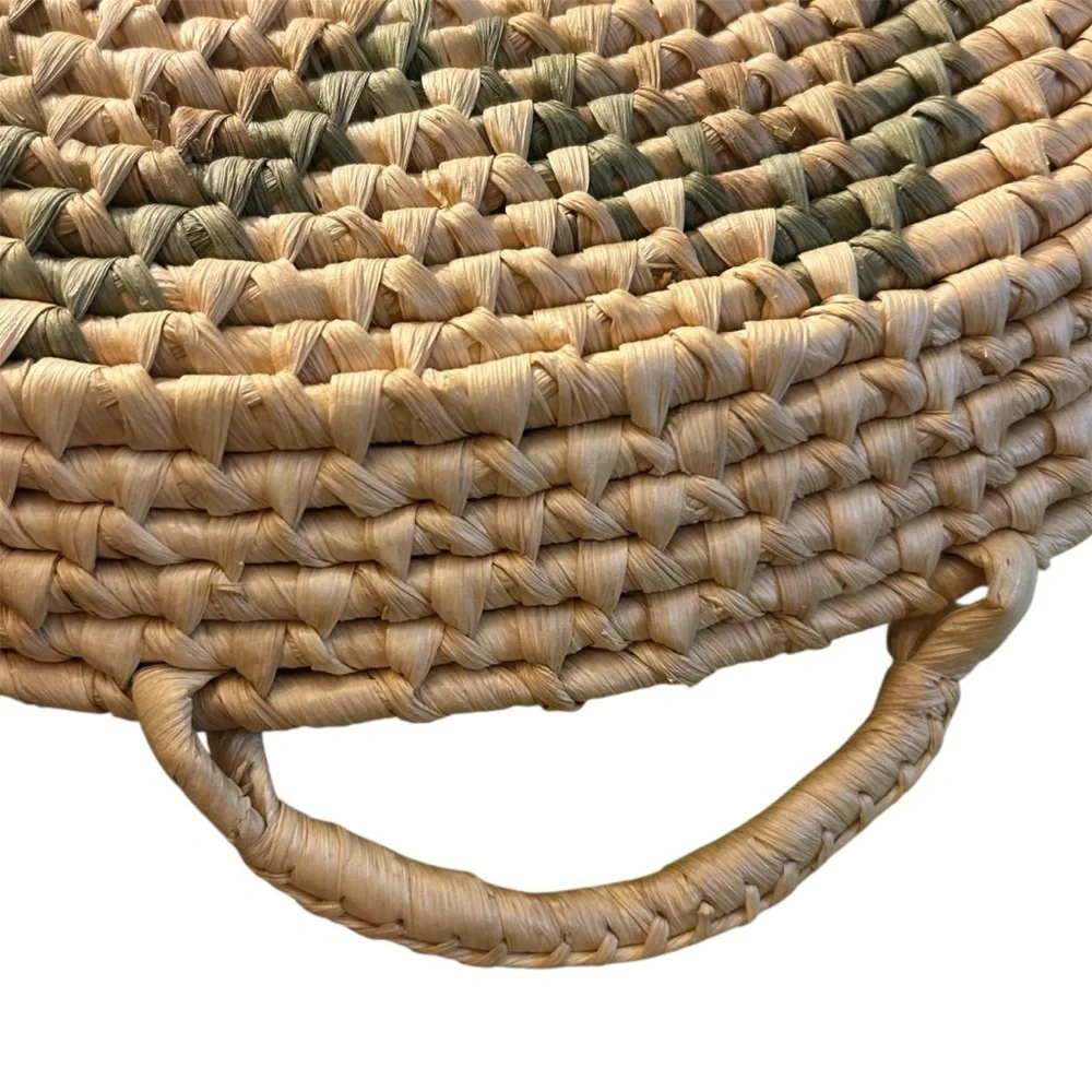 Handwoven Grass Basket Tray Natural Colors Beach Wall Table Decor
